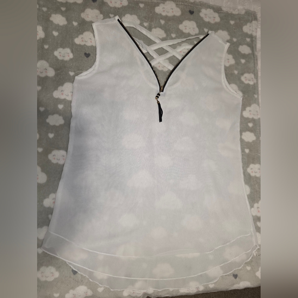 White Sleeveless Top with Back Crisscross Detail